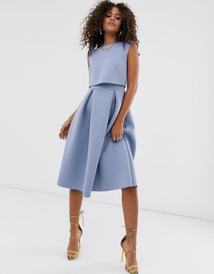 asos design fold back crop top midi prom dress