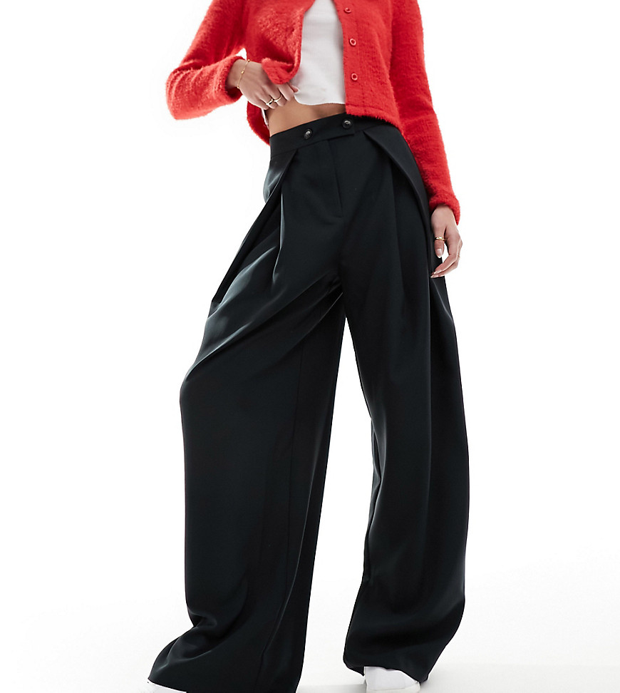 ASOS DESIGN Tall fold front wide leg trouser in black