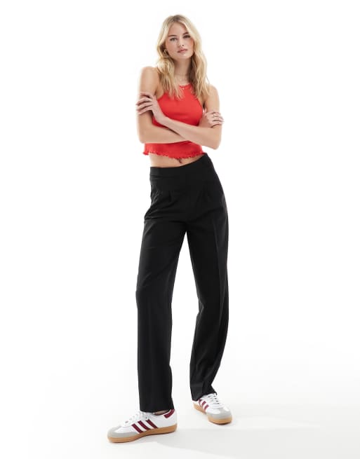 ASOS DESIGN baggy nylon track pants with contrast piping in black