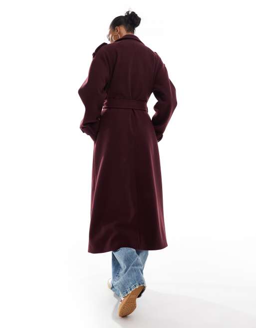 ASOS DESIGN Tall formal faux wool trench coat in burgundy