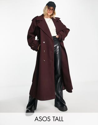 ASOS DESIGN Tall formal trench coat in oxblood-Red