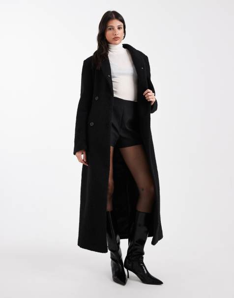 ASOS DESIGN Tall - Formgivende og formel sort frakke i bouclé med høj hals - view 1