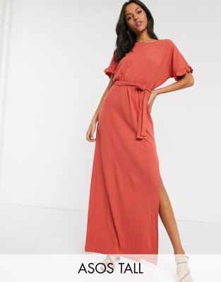 belted maxi dress with sleeves