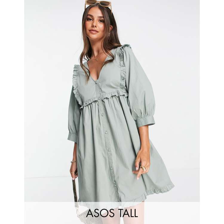 Asos design v neck button through mini smock clearance dress