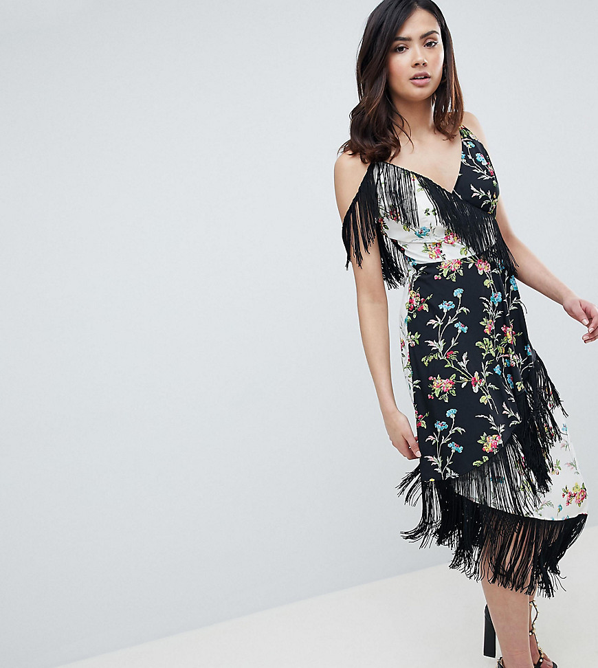 ASOS DESIGN Tall fringe cami midi dress in mixed floral print-Multi