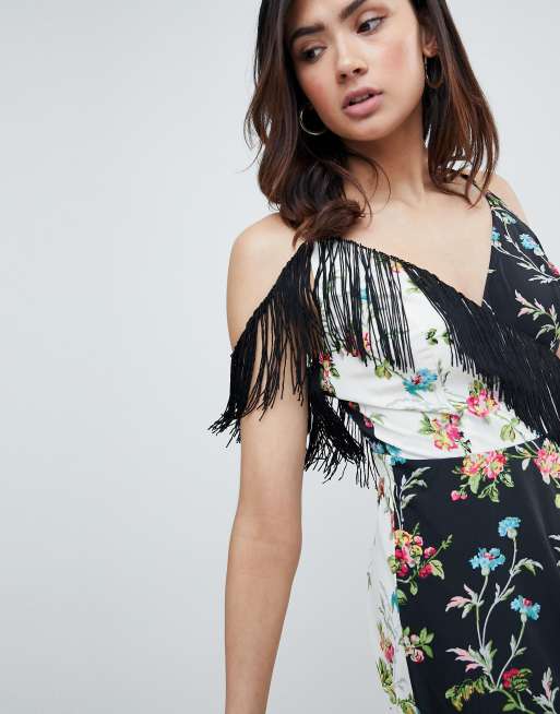 ASOS DESIGN Tall fringe cami midi dress in mixed floral print, 3 of 4