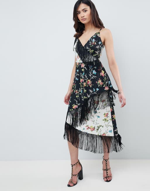 ASOS DESIGN Tall fringe cami midi dress in mixed floral print, 4 of 4