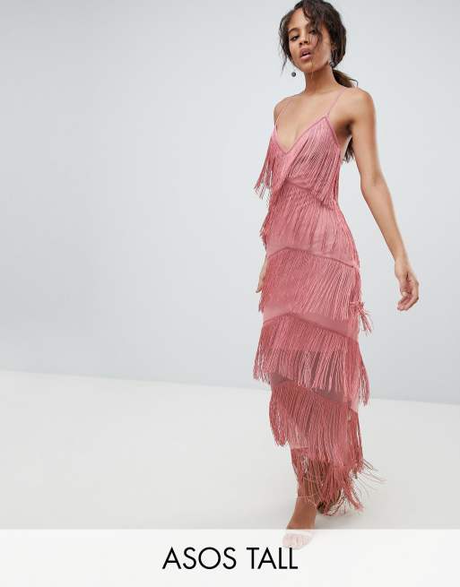 Asos fringe mesh cheap strappy maxi bodycon dress