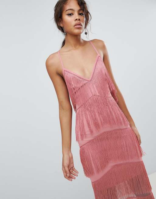 Asos fringe mesh cheap strappy maxi bodycon dress