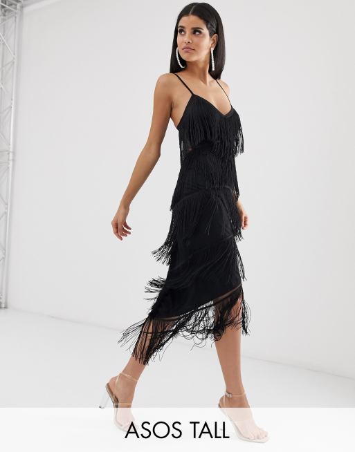 Fringe mesh outlet dress