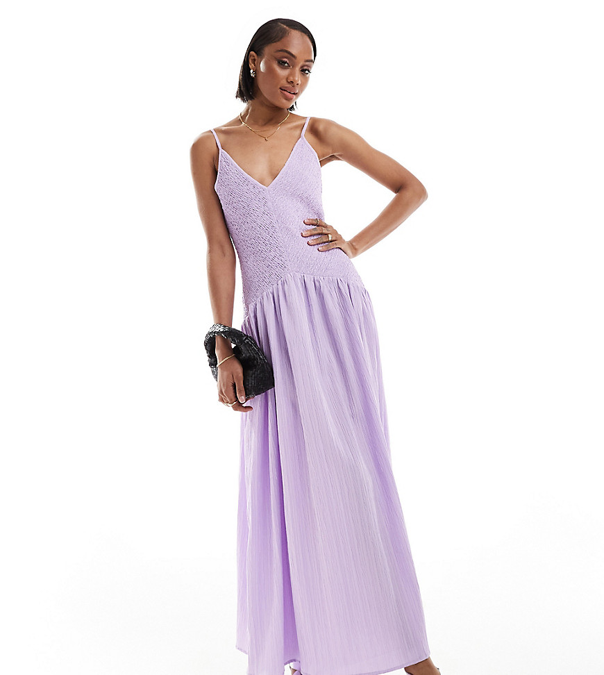 Asos Tall Asos Design Tall Full Skirt Midi Crinkle Sundress In Lilac-purple