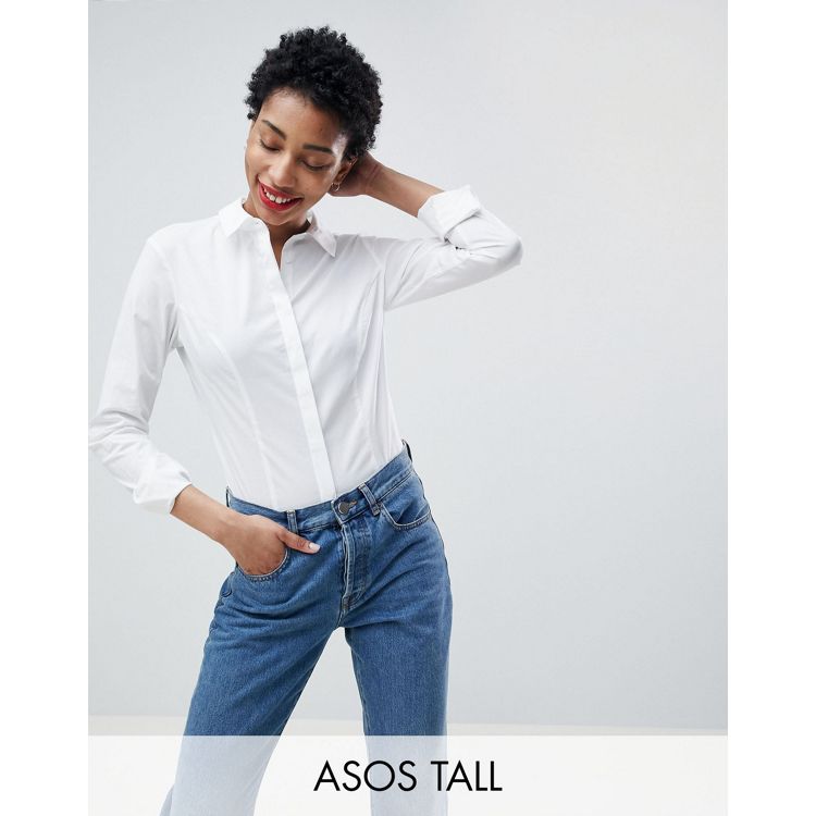 ASOS DESIGN Tall fuller bust long sleeve shirt in stretch cotton