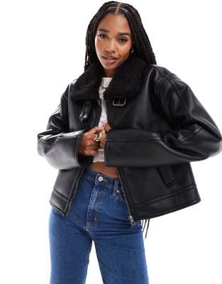 ASOS DESIGN Tall funnel neck aviator jacket in black