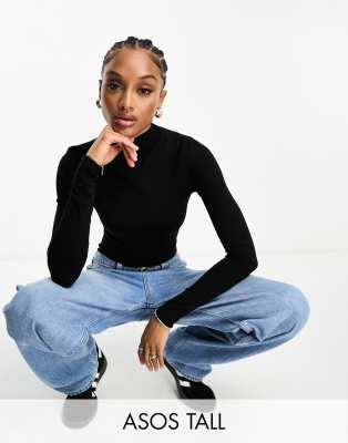 Asos Tall Asos Design Tall Funnel Neck Long Sleeve Bodysuit In Black