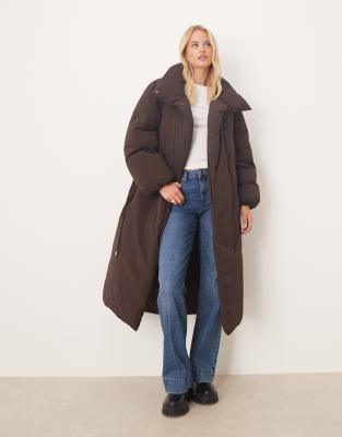 Asos Tall Asos Design Tall Funnel Neck Longline Puffer Jacket In Brown