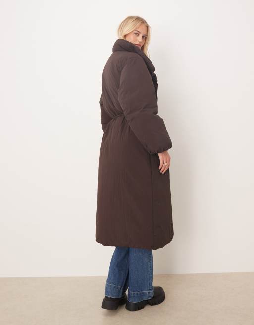 ASOS DESIGN Tall funnel neck longline puffer jacket in chocolate