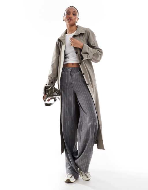 ASOS DESIGN Tall funnel neck oversized longline trench coat in mushroom ASOS