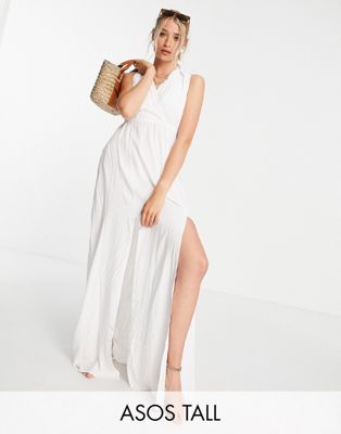 ASOS DESIGN tall gathered detail maxi beach dress in white - ASOS Price Checker