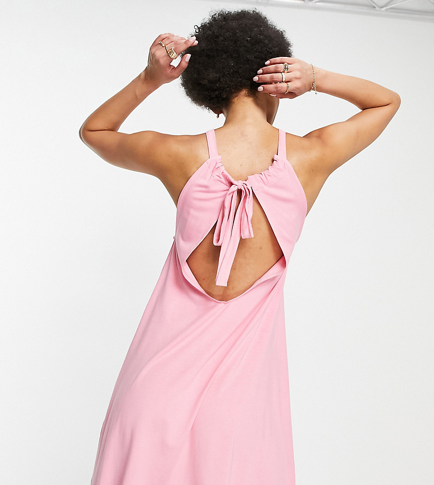 ASOS DESIGN Tall gathered neck mini dress with open back in bright pink