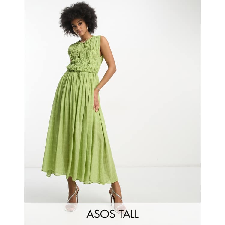 ASOS DESIGN Tall gathered textured high low midi dress in pistachio