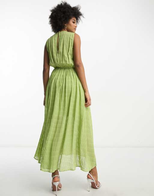 ASOS DESIGN Tall gathered textured high low midi dress in pistachio, 2 of 4