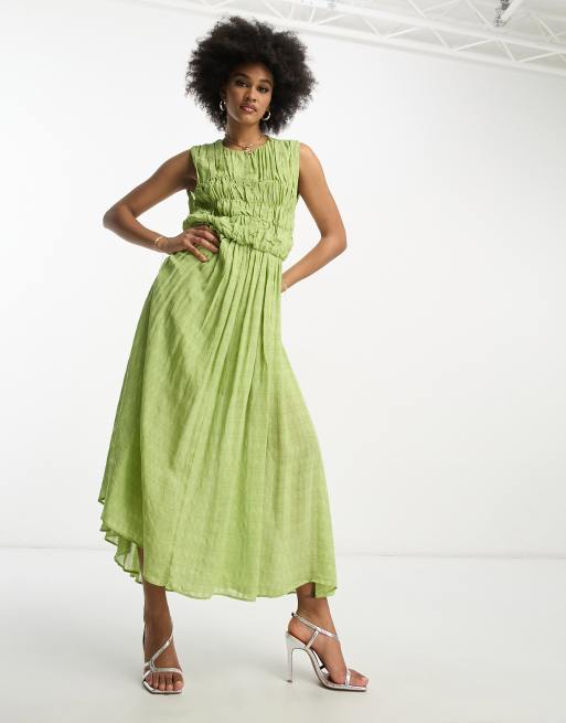 ASOS DESIGN Tall gathered textured highlow midi dress in pistachio, 4 of 4
