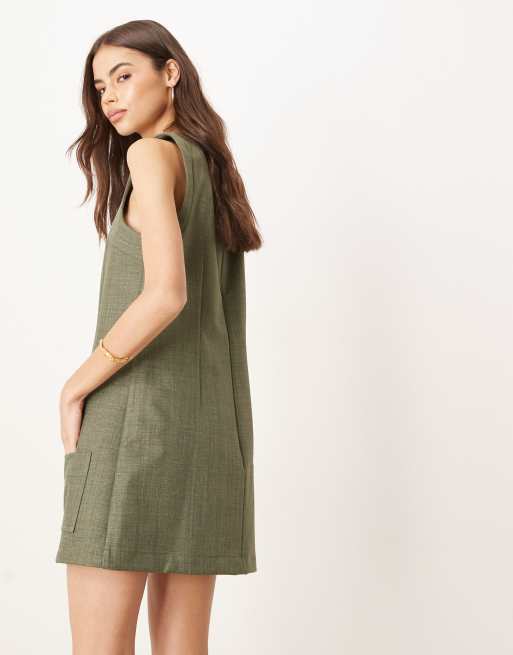 ASOS DESIGN Tall – Gebondetes Mini-Etuikleid in dunklem Khaki mit Taschendetail, 2 von 4