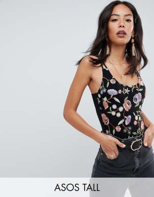 ASOS DESIGN  Tall  Body z haftowanym wzorem-Czarny Czarny