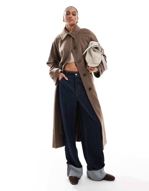 ASOS DESIGN Tall - Geborstelde nette jas met kraag en lange pasvorm in lichtbruin