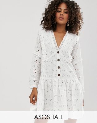 ASOS DESIGN Tall - Gelaagde aangerimpelde midi-jurk met knopen-Wit