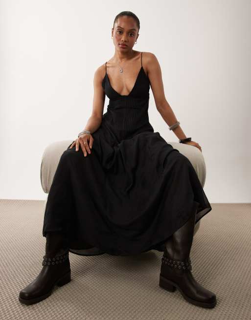 ASOS DESIGN Tall Genie Spitzen-Maxikleid mit Falten in Schwarz, 2 von 4