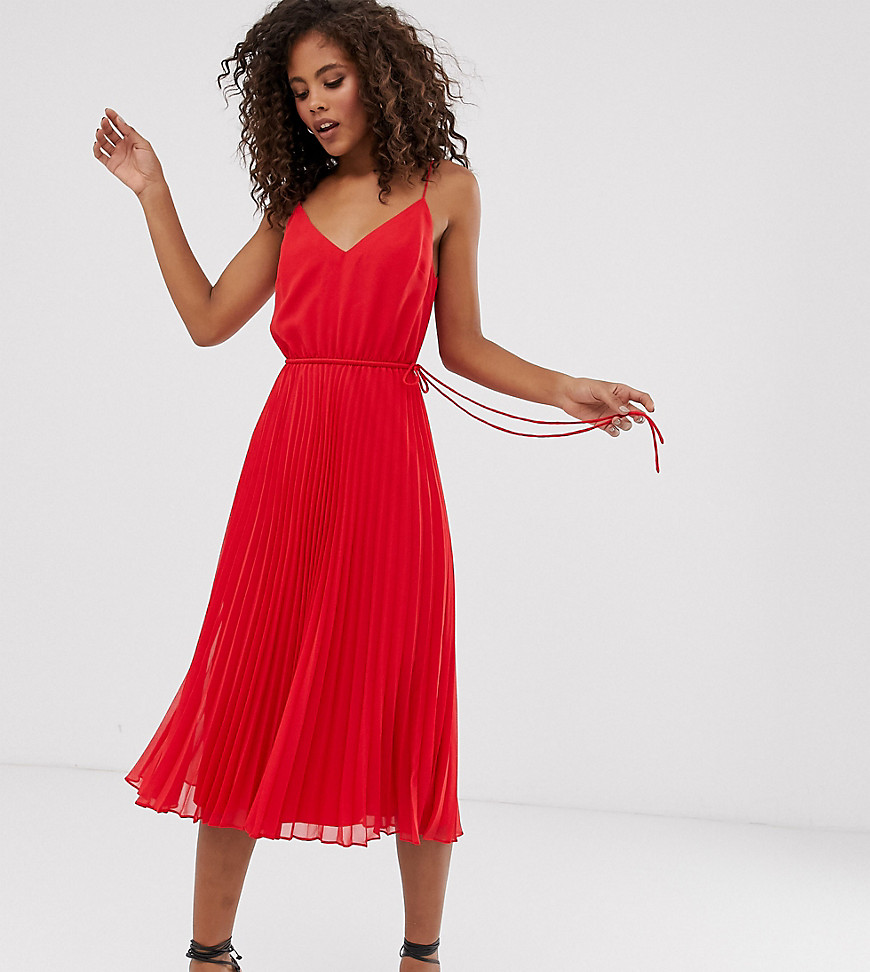 ASOS DESIGN - Tall - Geplooide cami mini-jurk met trekkoord in de taille-Rood