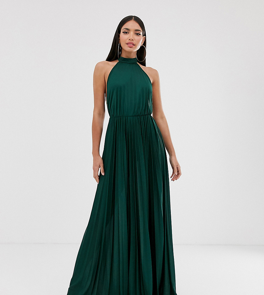 ASOS DESIGN Tall - Geplooide lange jurk met halternek-Groen
