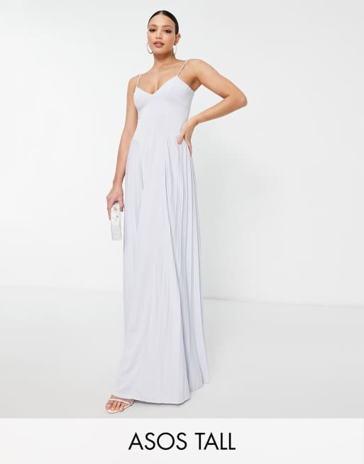 ASOS DESIGN Tall - Geplooide maxi jurk met camibandjes in lichtblauw