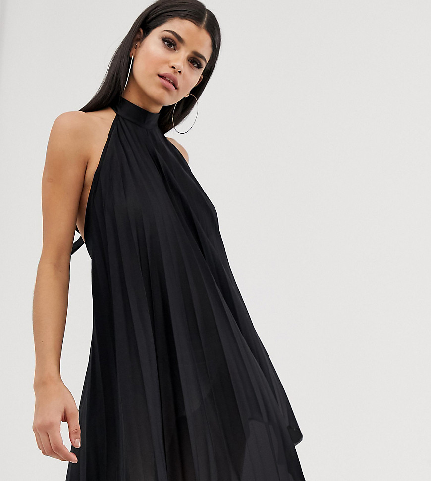 ASOS DESIGN Tall - Geplooide mini-jurk met halternek en blote rug-Zwart