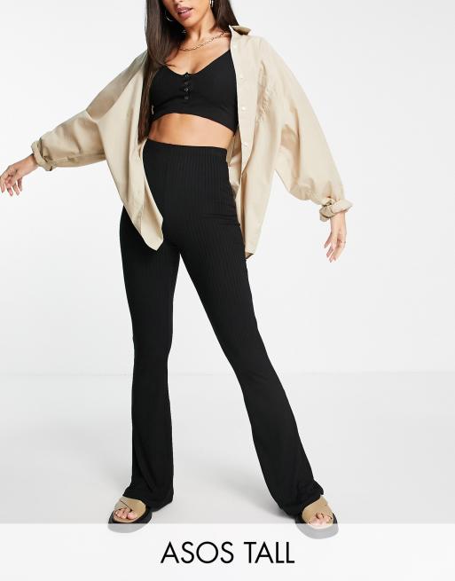 ASOS DESIGN Tall - Geribbelde flare-broek in zwart