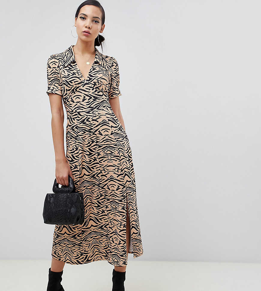 ASOS Design - Tall - Geribbelde midi-jurk met dierenprint-Multi