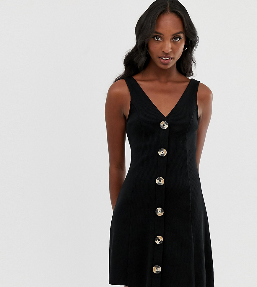 ASOS DESIGN Tall - Geribbelde mini-jurk met knopen-Zwart