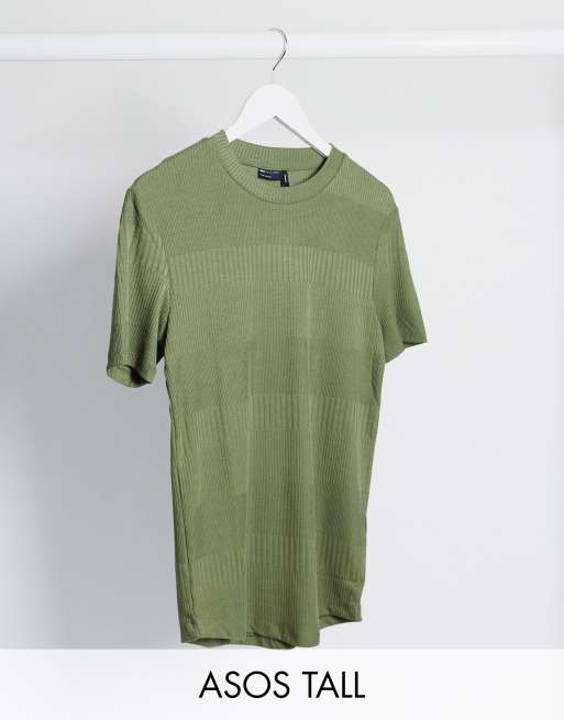 ASOS DESIGN Tall – Geripptes Muskelshirt in Grün