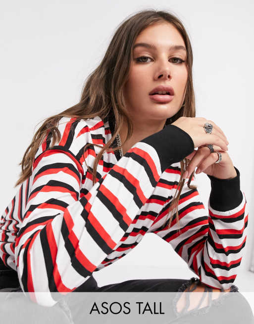 ASOS DESIGN Tall - Gestreept T-shirt met lange mouwen en manchetten in wit