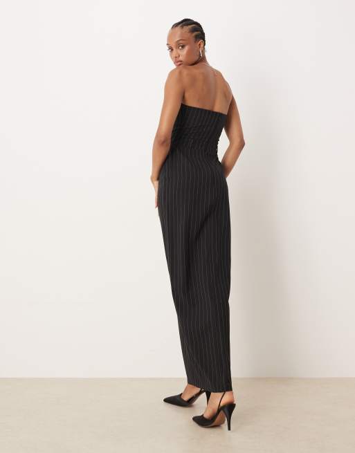 ASOS DESIGN Tall - Gestreepte maxi bandeau-jurk met split aan de voorkant in zwart, 2 van 4