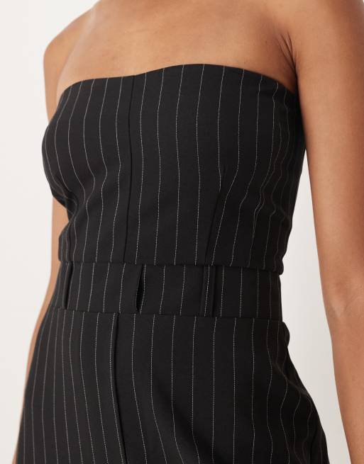 ASOS DESIGN Tall - Gestreepte maxi bandeau-jurk met split aan de voorkant in zwart, 3 van 4