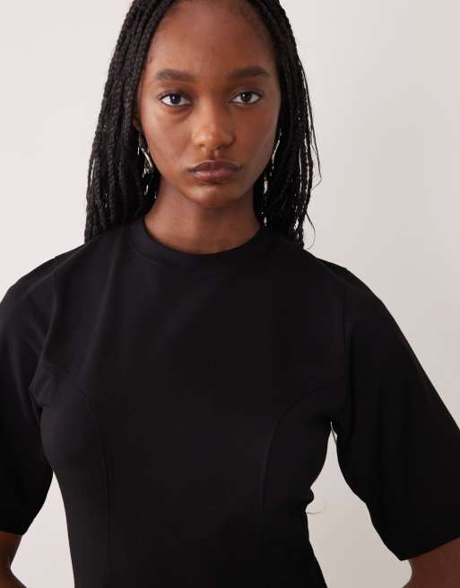 ASOS DESIGN Tall - Getailleerde mini jurk met naaddetail in zwart, 3 van 4