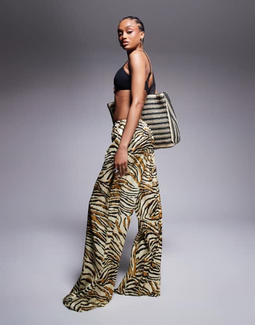 ASOS DESIGN Tall Gia satin beach pants in animal print, 4 of 5