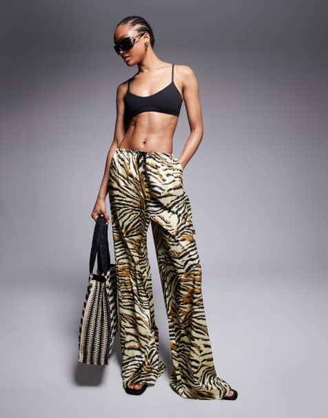 ASOS DESIGN Tall Gia satin beach trouser in animal print
