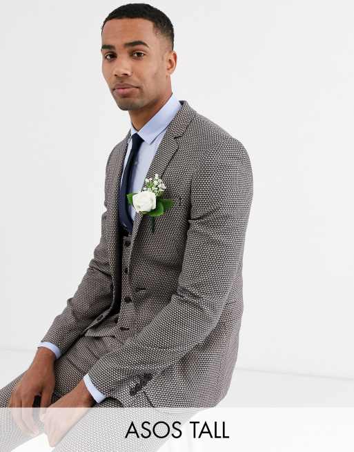 ASOS DESIGN Tall - Giacca da abito da matrimonio super skinny micro testurizzato color cuoio