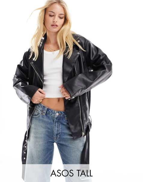 ASOS DESIGN Tall - Giacca oversize taglio lungo in pelle sintetica nera - view 1