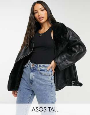 Giubbotto stile aviatore in pile borg Asos Donna Abbigliamento Cappotti e giubbotti Giacche Montoni ASOS DESIGN Tall 