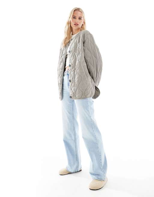 ASOS DESIGN Tall - Giacca trapuntata kaki senza colletto con fondo arrotondato, 3 di 4