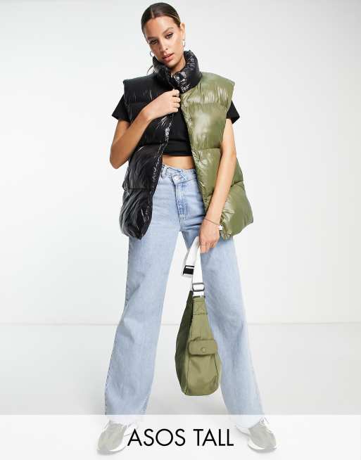 Gilet lucido in due colori nero e kaki Asos Donna Abbigliamento Cappotti e giubbotti Gilet 